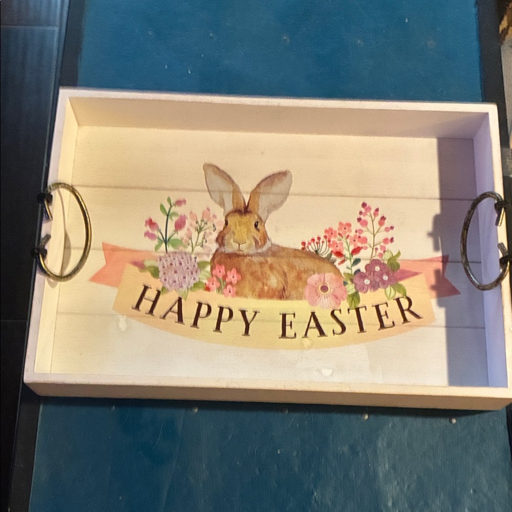 Easter Bunny Decorative Tray - White and Pink